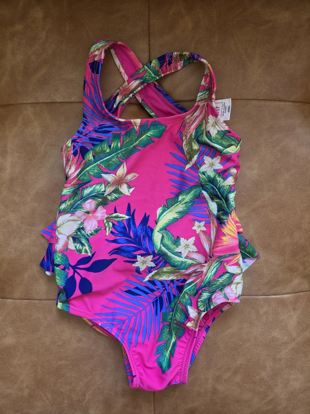GAP Bright Pink Tropical One-Piece Swimsuit with Crisscross Straps